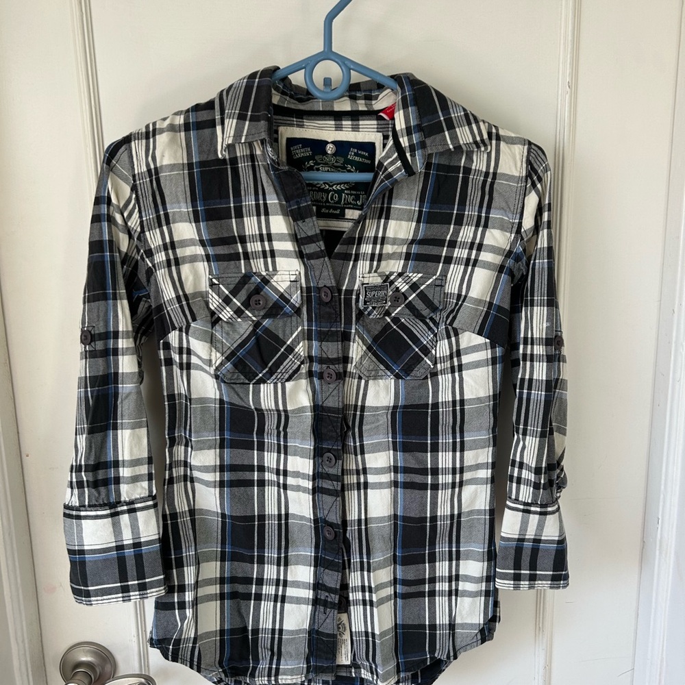 Superdry Black and White Plaid Button Down Shirt